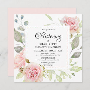 Invitation Blush rose Floral Rose Gold Carré Christening