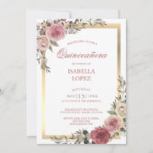Invitation Blush rose Floral Rose Or Quinceañera (Devant)