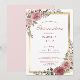 Invitation Blush rose Floral Rose Or Quinceañera