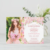 Invitation Blush rose Floral Rose Or Quinceañera Anniversaire (Debout devant)
