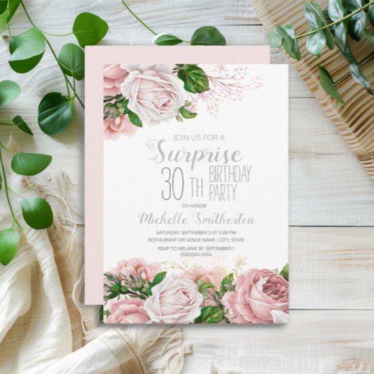 Invitation Blush rose Floral Surprise 30e anniversaire