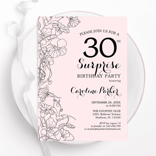 Invitation Blush rose Floral Surprise 30e fête d'anniversaire