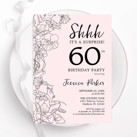 Invitation Blush Rose Floral Surprise 60e anniversaire