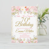 Invitation Blush Rose Floral Surprise 70e anniversaire (Debout devant)