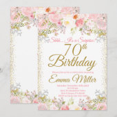 Invitation Blush Rose Floral Surprise 70e anniversaire (Devant / Derrière)