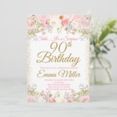 Invitation Blush rose Floral Surprise 90e anniversaire (Debout devant)