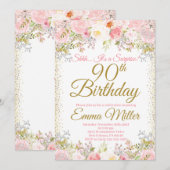 Invitation Blush rose Floral Surprise 90e anniversaire (Devant / Derrière)