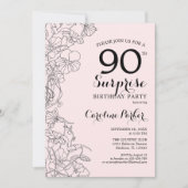 Invitation Blush rose Floral Surprise 90e fête d'anniversaire (Devant)