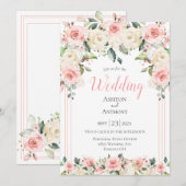 Invitation Blush Rose Floral Typographie végétale (Devant / Derrière)