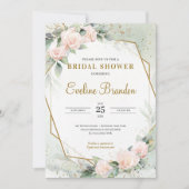 Invitation Blush rose Floral Verdure Or cadre nuptiale (Devant)