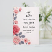 Invitation Blush Rose Floral Wedding Enregistrer la date (Debout devant)