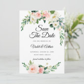 Invitation Blush Rose Floral Wreath Mariage Enregistrer La Da (Debout devant)