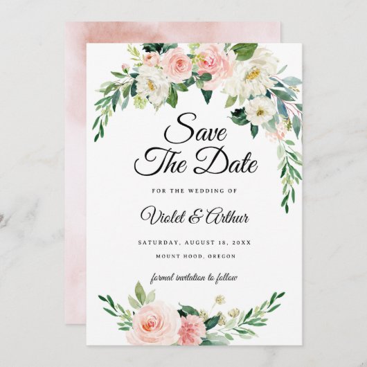 Invitation Blush Rose Floral Wreath Mariage Enregistrer La Da (Devant / Derrière)