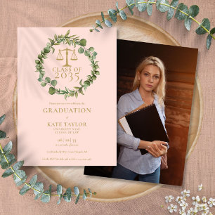 Invitation Blush Rose Garland Law School Graduation Photo