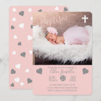 Blush Rose Girl Hearts Christening Baptême Photo