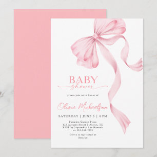 Invitation Blush Rose Girl Ribbon Bow Coquette Baby shower