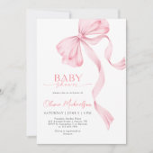 Invitation Blush Rose Girl Ribbon Bow Coquette Baby shower (Devant)