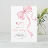 Invitation Blush Rose Girl Ribbon Bow Coquette Baby shower (Debout devant)