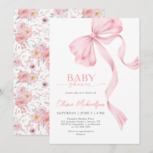 Invitation Blush Rose Girl Ribbon Bow Coquette Baby shower