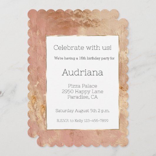 Invitation Blush Rose Gold 16e anniversaire (Devant / Derrière)