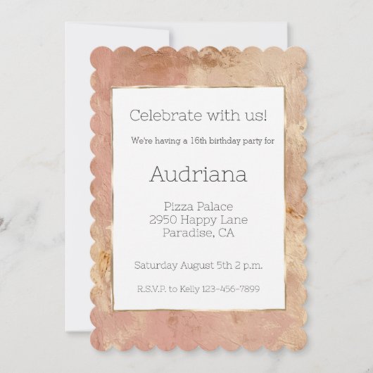 Invitation Blush Rose Gold 16e anniversaire (Devant)