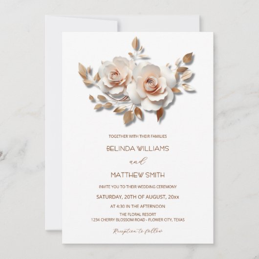 Invitation Blush  Rose Gold 3D Flowers Simple (Devant)