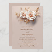 Invitation Blush Rose Gold 3D Flowers Simple (Devant / Derrière)