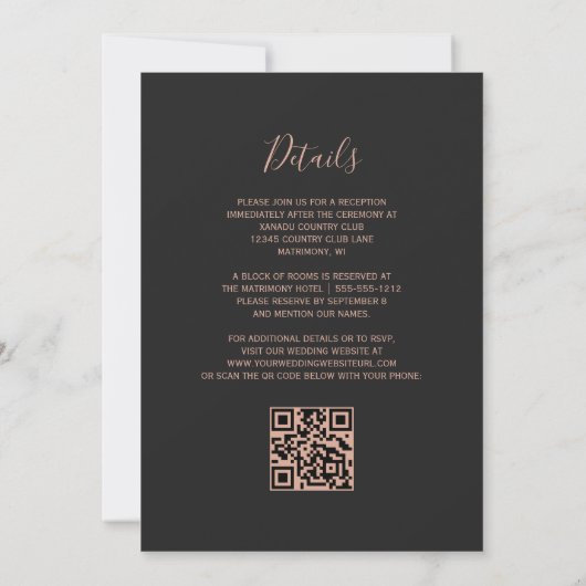 Invitation Blush Rose Gold Agate Dark QR Code Wedding (Dos)