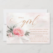 Invitation Blush Rose Gold C'est une fille Baby shower floral (Devant)