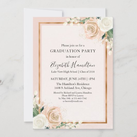 Invitation Blush & Rose Gold Chic Floral Graduation Party (Devant)