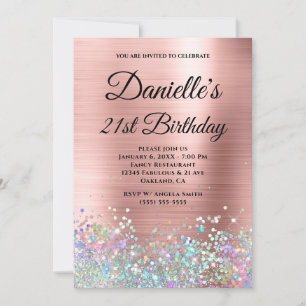 Invitation Blush Rose Gold Feuille Holo Paillettes Monogramme