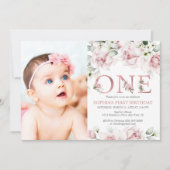 Invitation Blush & Rose Gold Floral Baby 1er anniversaire (Devant)