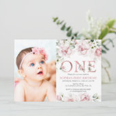 Invitation Blush & Rose Gold Floral Baby 1er anniversaire (Debout devant)