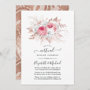 Invitation Blush & Rose Gold Floral et Mariage virtuel de den