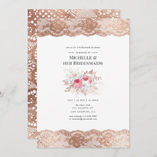 Invitation Blush & Rose Gold Floral & Lace Bridesmaid's Lunch