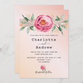 Invitation Blush rose gold floral wedding (Devant / Derrière)