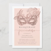 Invitation Blush & Rose Gold Masquerade Quinceañera Anniversa (Devant)