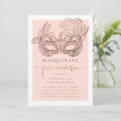 Invitation Blush & Rose Gold Masquerade Quinceañera Anniversa (Debout devant)