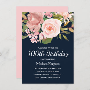 Invitation Blush & Rose Gold Navy 100e anniversaire Invitatio
