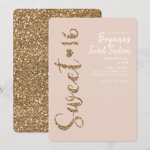 Invitation Blush Rose Gold Pailleté Sweet 16 Seize Party