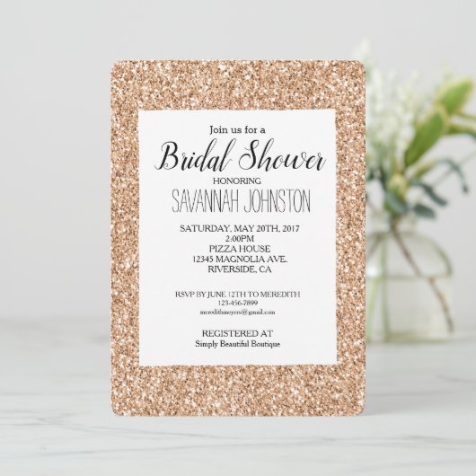 Invitation Blush Rose Gold Paillettes Glitz (Debout devant)