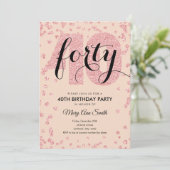 Invitation Blush Rose Gold Parties scintillant 40e fête d'ann (Debout devant)