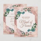 Invitation Blush Rose Gold Serez-vous ma femme d'honneur (Devant / Derrière)