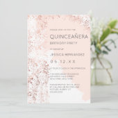 Invitation Blush Rose Gold Splatter Brushstroke Quinceañera (Debout devant)