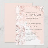 Invitation Blush Rose Gold Splatter Brushstroke Quinceañera (Devant / Derrière)