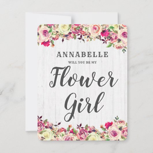 Invitation Blush Rose & Green Rose Serez-Vous Ma Fille Fleur (Devant)