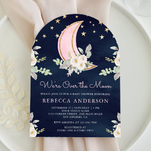 Invitation Blush Rose Ivoire Floral Lune Arche Navy Baby Show