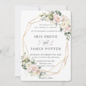 Invitation Blush rose ivoire Floral Mariage or géométrique (Devant)