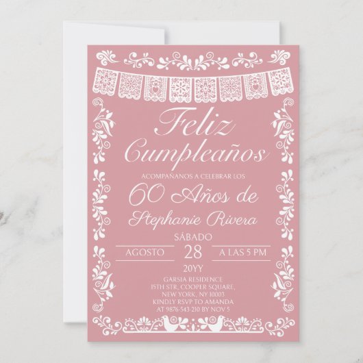 Invitation Blush Rose Joyeux Anniversaire 60 ans (Devant)