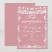 Invitation Blush Rose Joyeux Anniversaire 60 ans (Devant / Derrière)